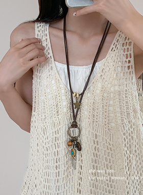 新中式禅意长款羽毛项链女款颈链