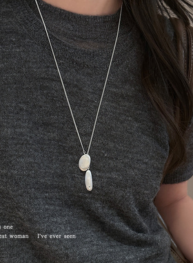 ins风椭圆形拉丝吊坠项链女款