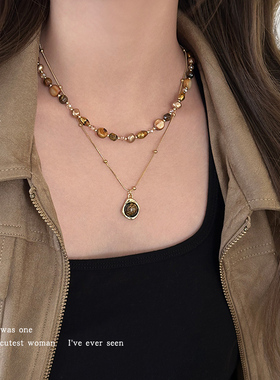 秋冬美拉德仿虎眼石项链女锁骨链