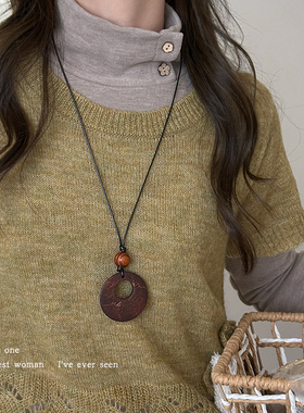 新中式禅意木质爱心吊坠项链女款