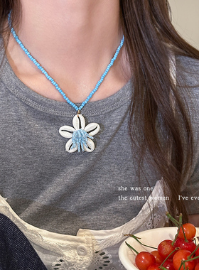 迷你椰子树贝壳串珠项链女款颈链