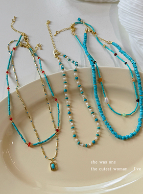 新中式仿绿松石串珠项链女款高级