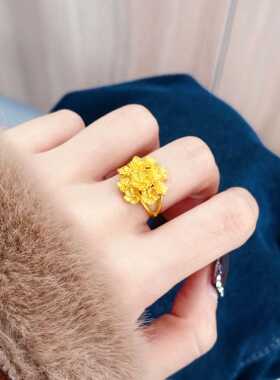 新中式沙金饰品繁花戒指百花齐放仿真金女可调节绣球结婚三金指环