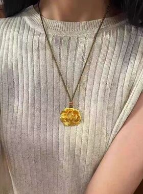 金店同款新中式牡丹吊坠复古风好事连连百搭气质时尚花朵项链批发