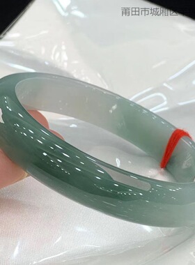 缅甸翡翠冰糯种油青飘花玉正圈手镯玉石老坑女士贵妃绿晴镯子送礼