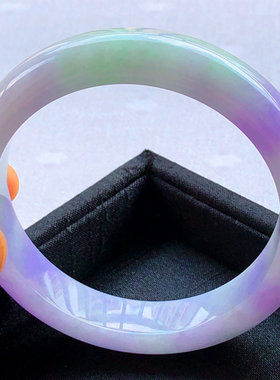 缅甸老坑翡翠玉手镯冰糯种绿带紫色春彩翡翠玉手镯手饰女镯子女款