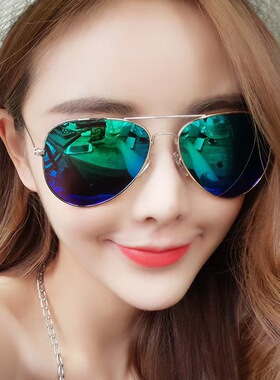 炫彩反光新款女士太阳眼镜无边框防晒墨镜时尚潮流蛤蟆镜