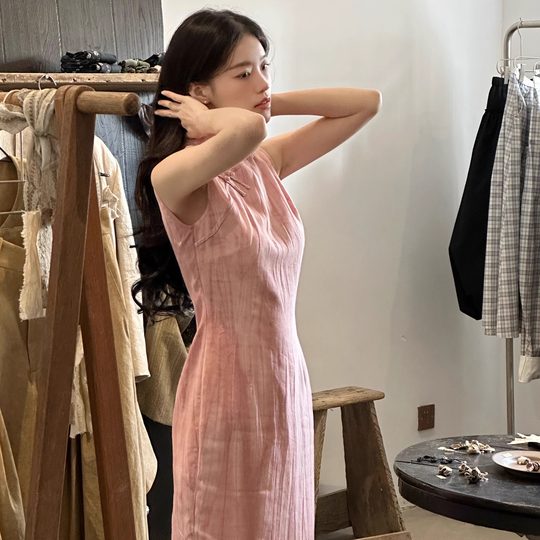 Ti提提 婉婉.新中式手缝盘扣无袖改良长款旗袍拉链后开国风连衣裙