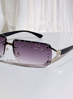 Y2K高级感辣妹风镶钻无框墨镜女