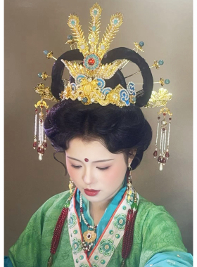 【霜翎阁】神仙仕女图绢人全套装发全套装凤凰汉服配饰品｛金霄｝