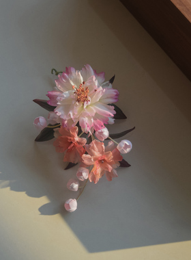 木生原创 真丝烫花发夹盘发汉服头饰 明制古风簪花 古装搭配头花