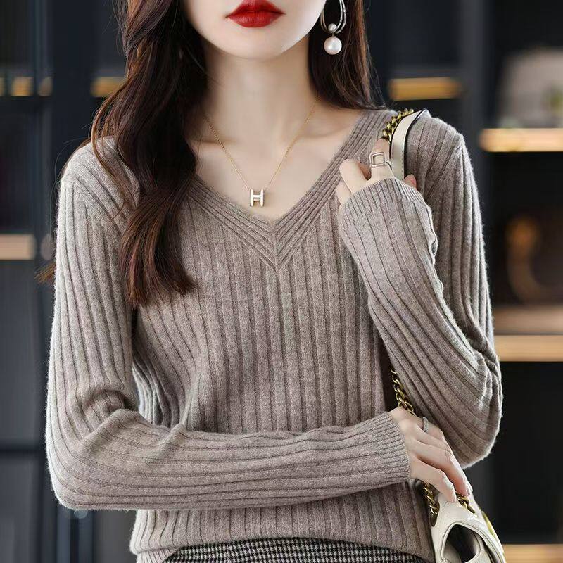 长袖针织打底衫女V领毛衣套头保暖内搭毛衫百搭二八月穿打底衫,淘宝优惠券,粉丝福利购,淘宝优惠卷