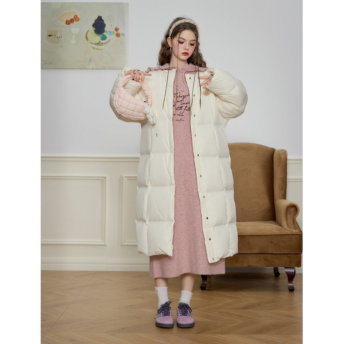 SEENFAAN盛放冬新款长款可拆卸连帽羽绒服女保暖抗风减龄可爱