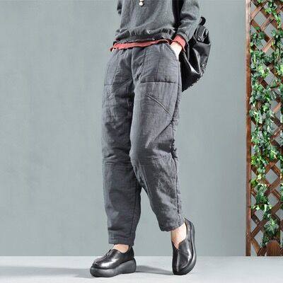 时尚棉麻夹棉裤子松紧腰秋冬加厚保暖棉裤显瘦哈伦裤女~清仓折扣,淘宝优惠券,粉丝福利购,淘宝优惠卷