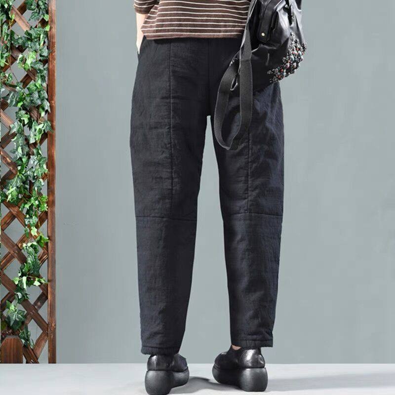 时尚棉麻夹棉裤子松紧腰秋冬加厚保暖棉裤显瘦哈伦裤女~清仓折扣,淘宝优惠券,粉丝福利购,淘宝优惠卷