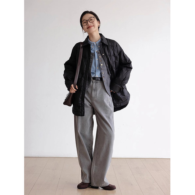 Black down cotton jacket for women 2024 new autumn and winter outer wear loose casual lightweight cotton jacket ~ clearance ready stock