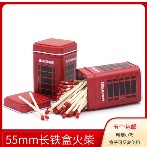 加长火柴55MM时尚红色马口铁盒点香熏烟斗雪茄烟专业铁盒安全火柴 - 图0