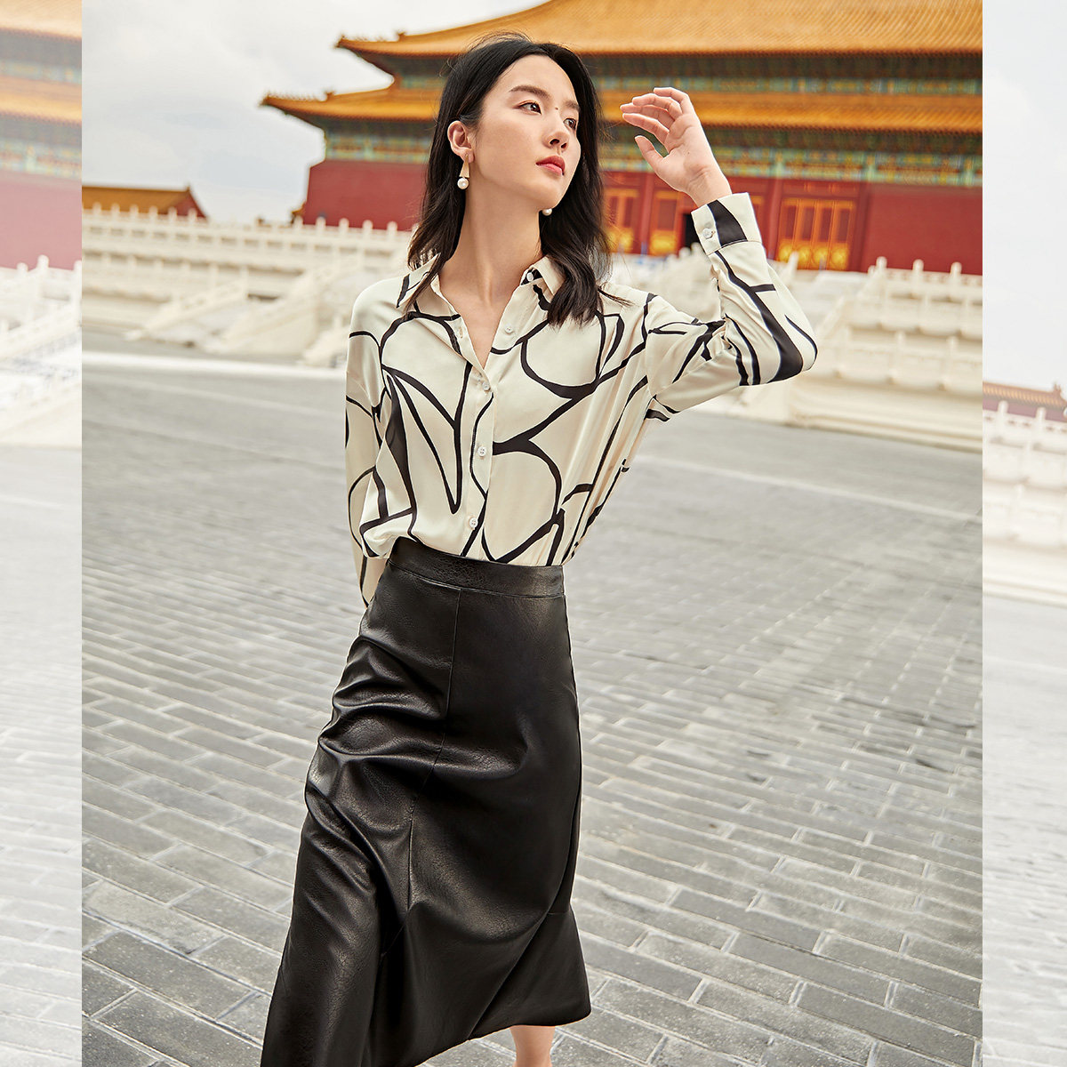 【浮生紫禁】对白复古长袖宽松衬衫 对白衬衫