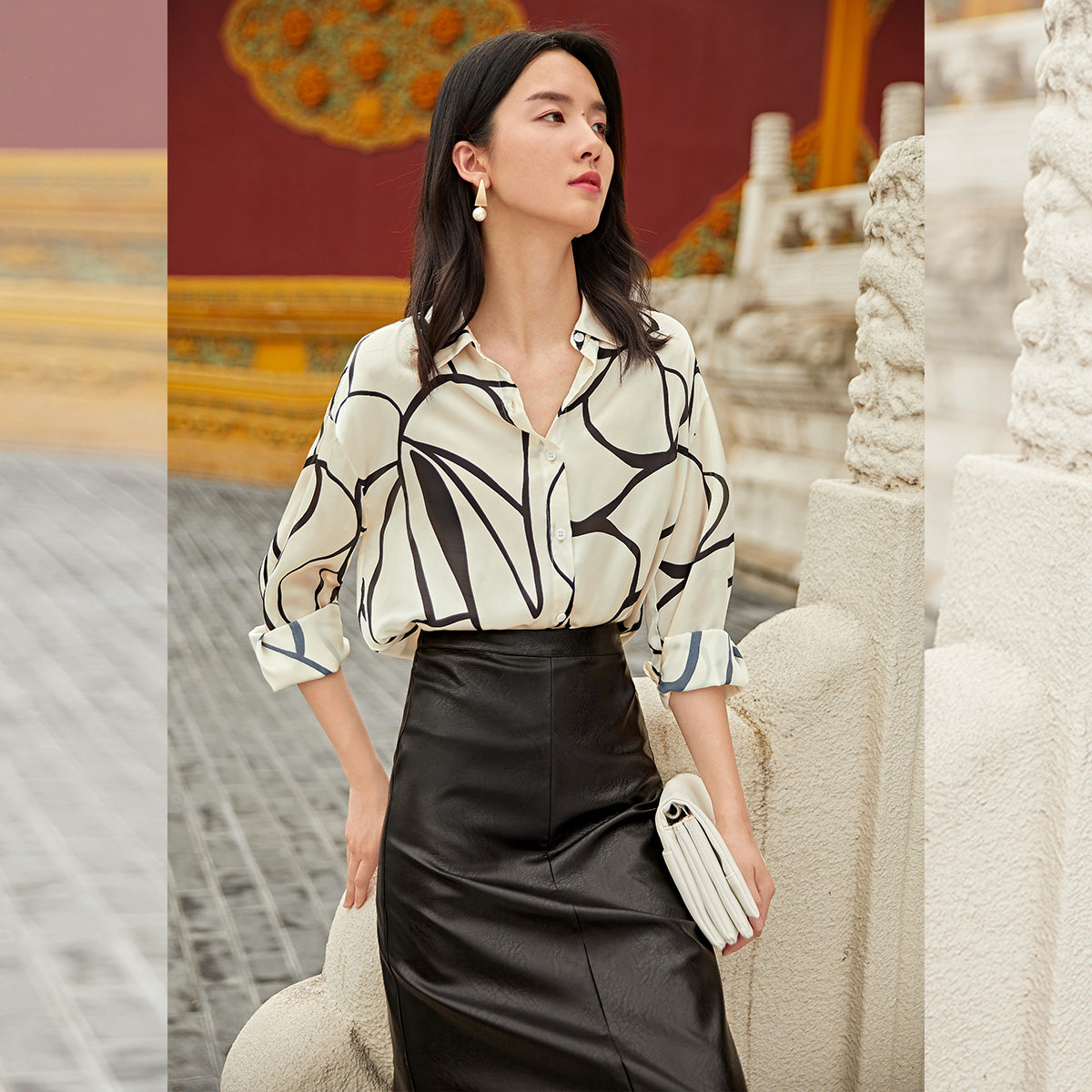 【浮生紫禁】对白复古长袖宽松衬衫 对白衬衫