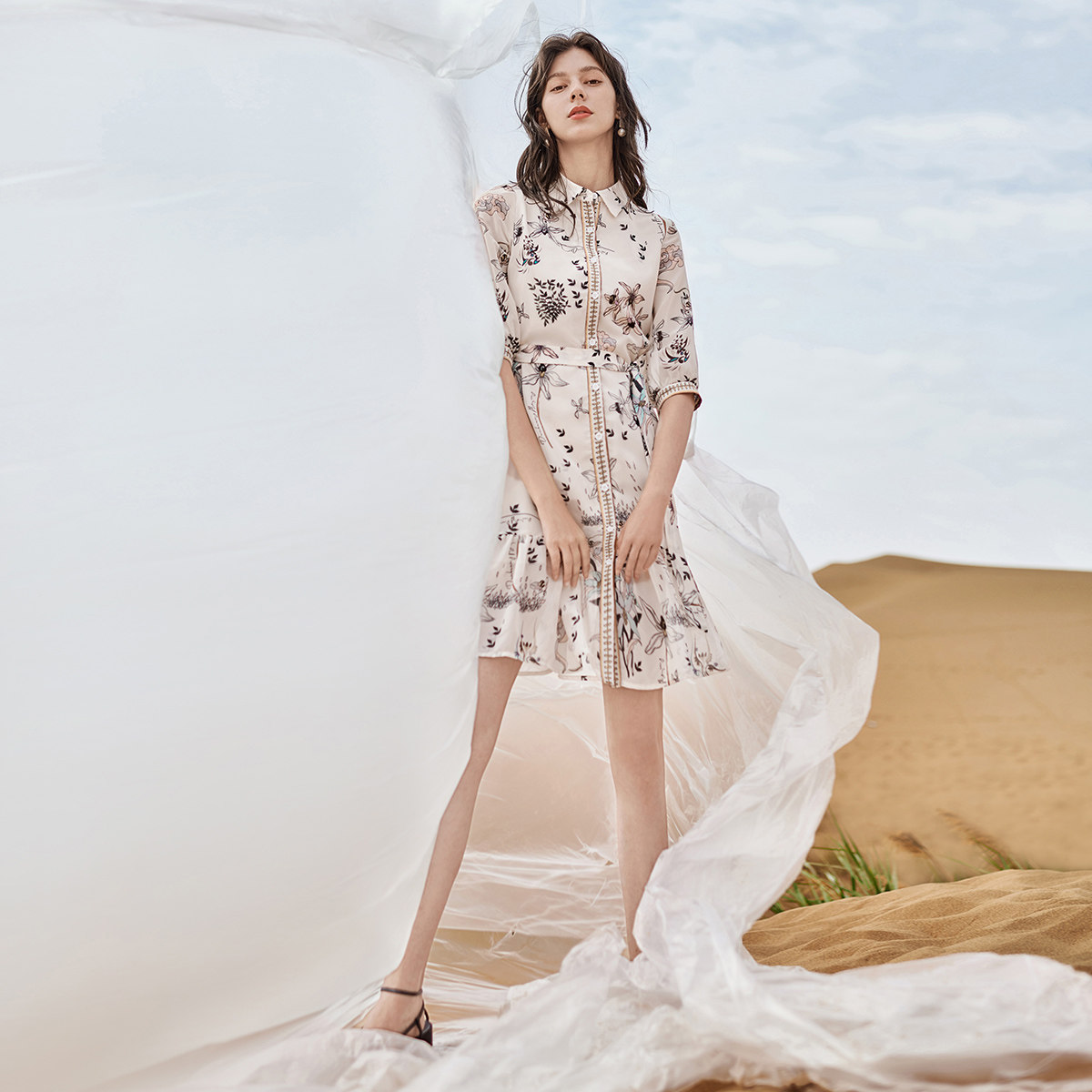 【敦煌系列】对白复古碎花2020连衣裙 对白连衣裙