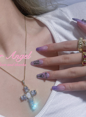 十字架吊坠超闪镶锆镀金项链