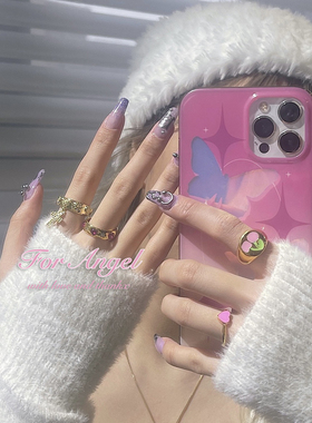 for angel / 自制 质感欧美桃粉色爱心锆石钛钢镀18k金保色戒指