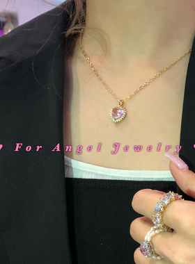 项链绝美多色微镶满钻镀金爱心