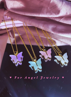 INS甜美梦幻蝴蝶925银镀金项链