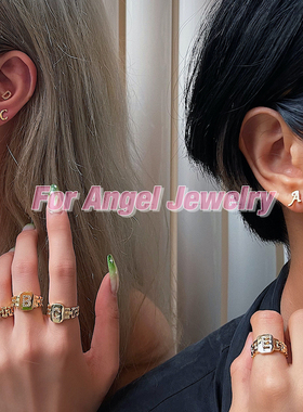 欧美ins微镶锆钻铜镀金字母戒指