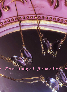 欧美镀金薄荷色梦幻玻璃蝴蝶项链