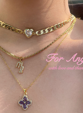 镀金微镶锆石四叶草项链甜美