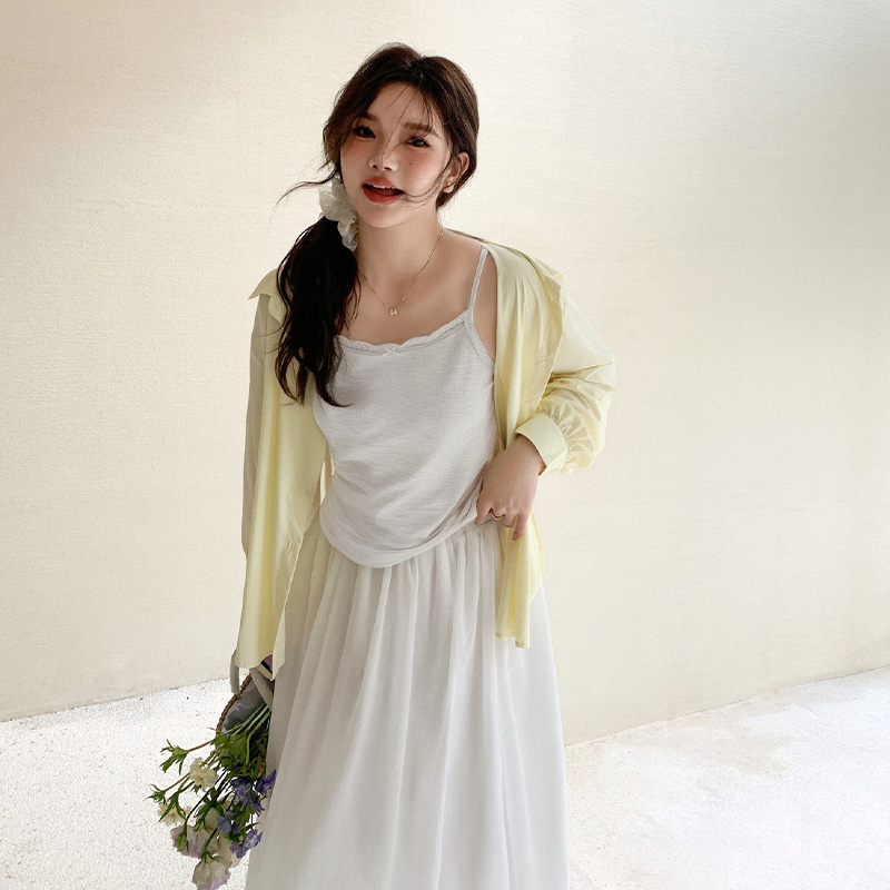 YUZI鱼子蕾丝吊带背心大码女装夏微胖mm显瘦遮肉200斤纯欲甜美