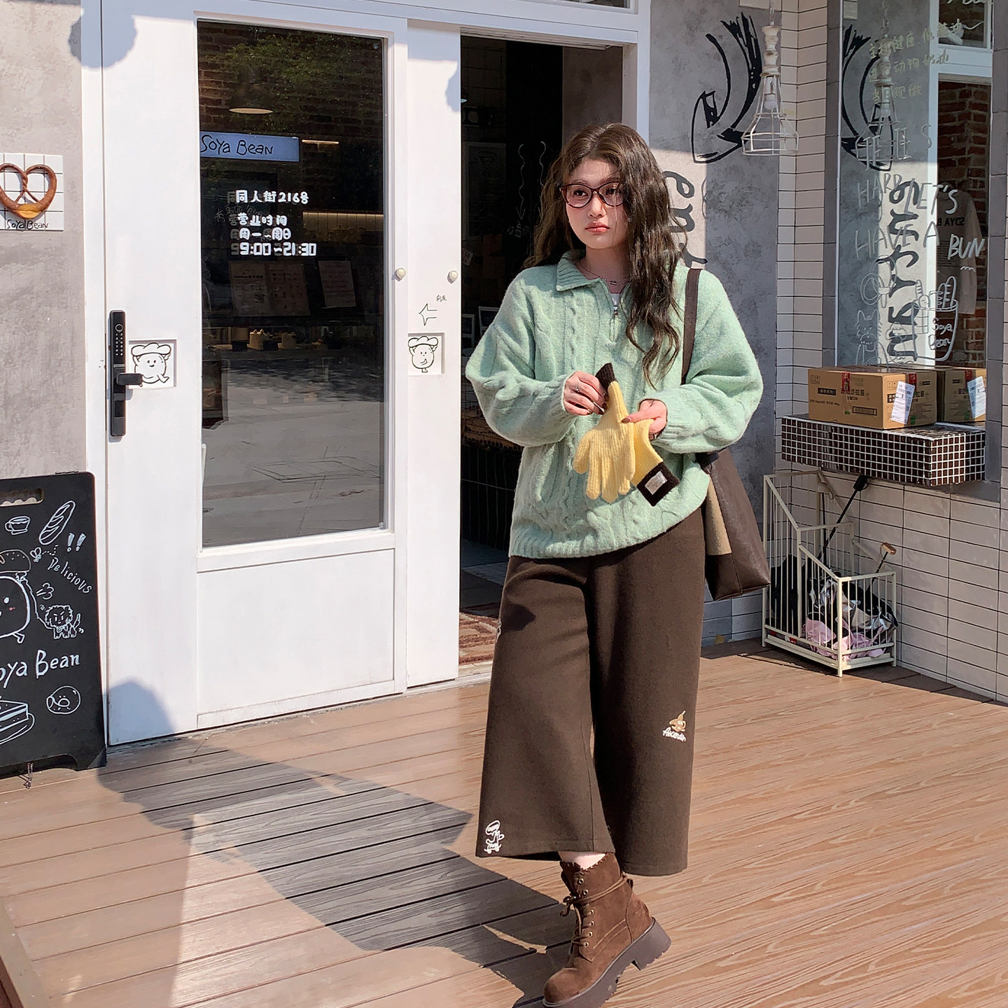 YUZI复古绞花毛衣Polo领浅绿色文艺清新宽松慵懒厚款秋冬大码女装,淘宝优惠券,粉丝福利购,淘宝优惠卷