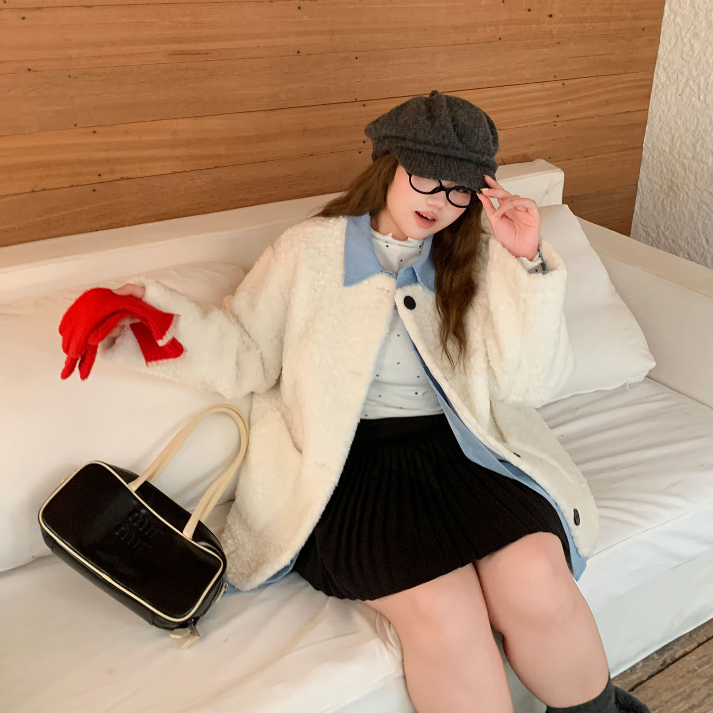 YUZI鱼子小香风羊羔毛奶白外套秋冬新款百搭宽松纽扣开衫大码女装,淘宝优惠券,粉丝福利购,淘宝优惠卷