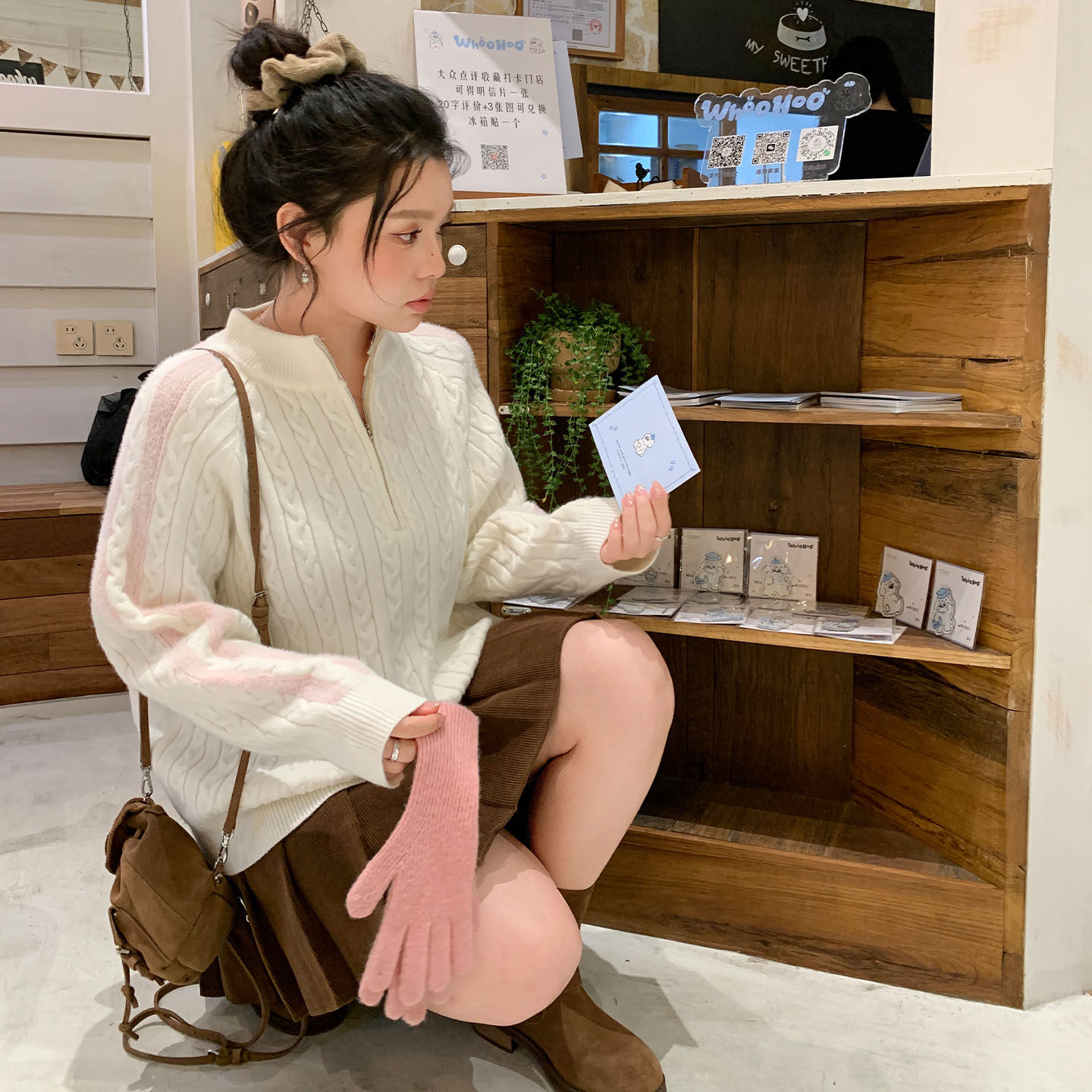 YUZI鱼子少女半拉链绞花毛衣女针织衫秋冬时尚潮流高级感大码女装,淘宝优惠券,粉丝福利购,淘宝优惠卷