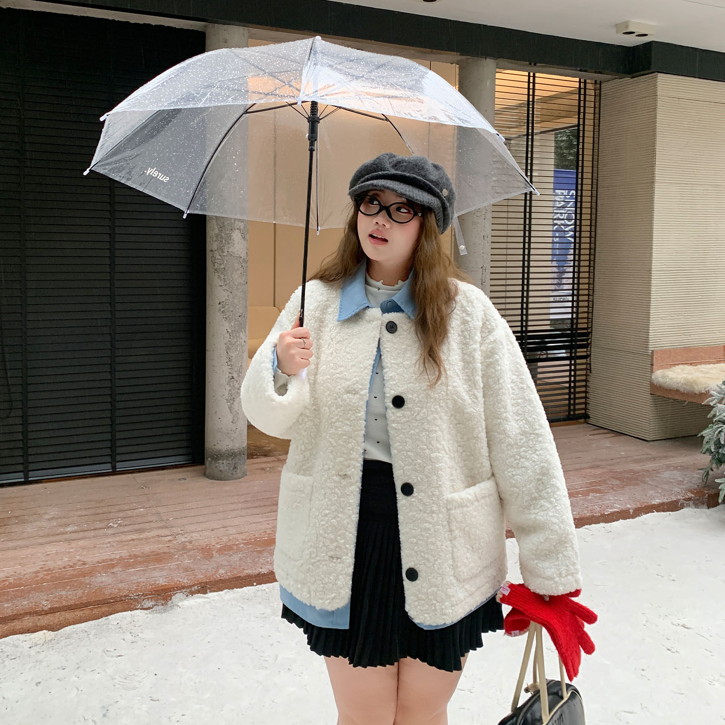 YUZI鱼子小香风羊羔毛奶白外套秋冬新款百搭宽松纽扣开衫大码女装,淘宝优惠券,粉丝福利购,淘宝优惠卷