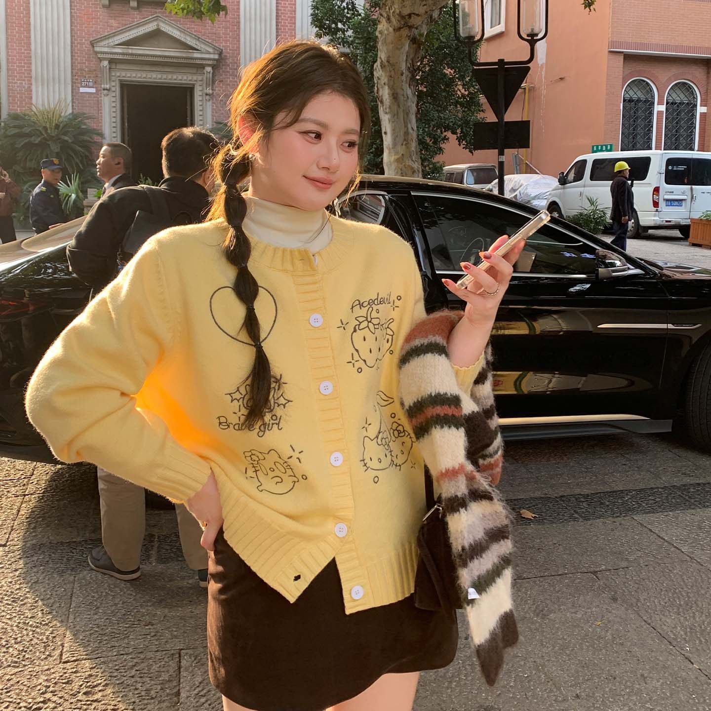 YUZI鱼子针织开衫奶黄色爱心刺绣减龄百搭宽松慵懒风毛衣大码女装,淘宝优惠券,粉丝福利购,淘宝优惠卷