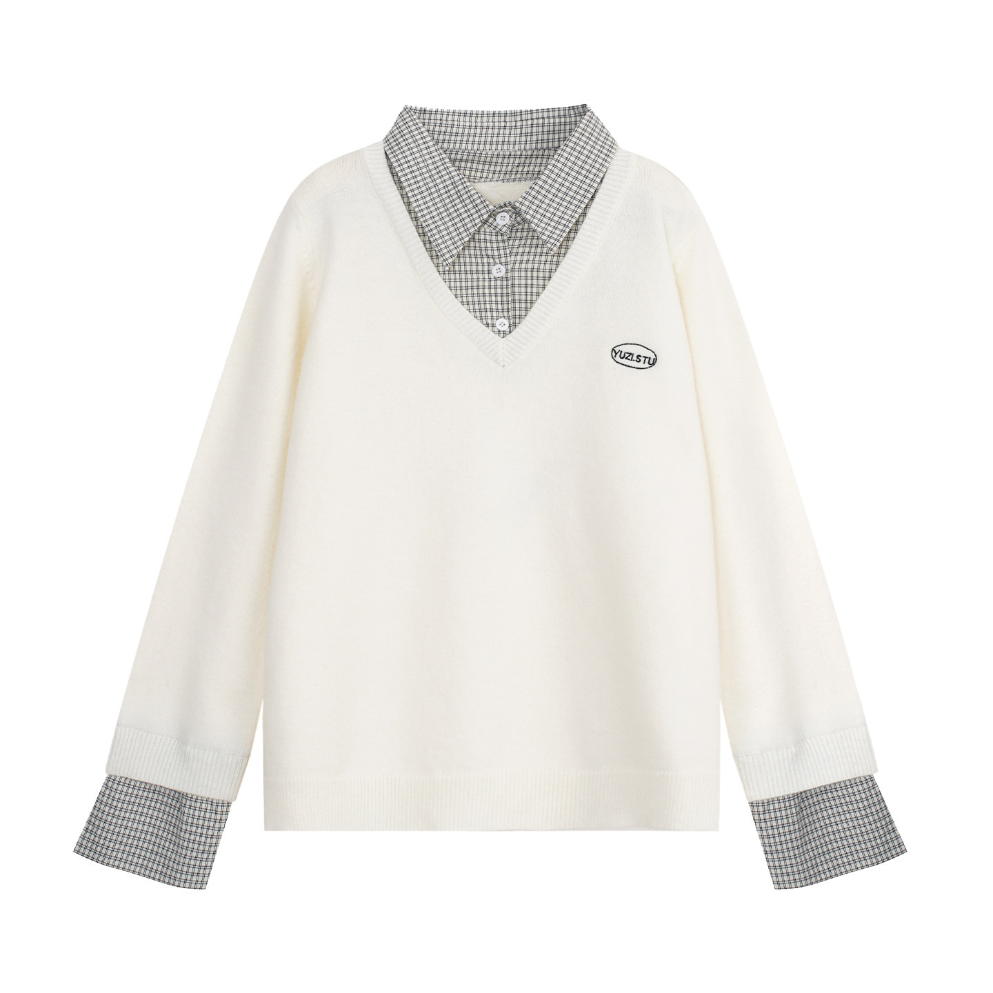 YUZI鱼子假两件针织衫上衣特大码女装正肩减龄宽松毛衣秋冬胖mm,淘宝优惠券,粉丝福利购,淘宝优惠卷