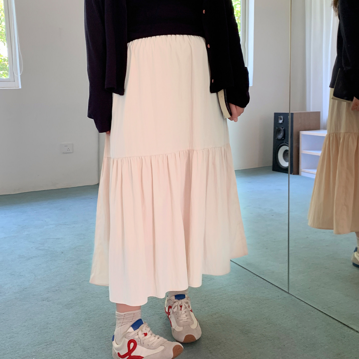 YUZI鱼子秋粉连衣裙大码女装微胖mm松紧腰显瘦遮肉200斤浪漫氛围 - 图0