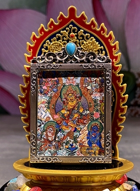 手绘五路财神财宝天团唐卡吊坠