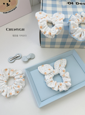 Chunygh原创自制可爱奶熊印花大肠发圈～a类针织纯棉发圈兔耳肠圈