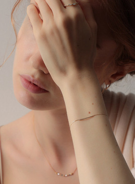 合欢树叶钻石U型横向纯银项链