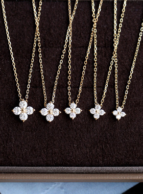 幸运四叶草莫桑石纯银耳钉项链