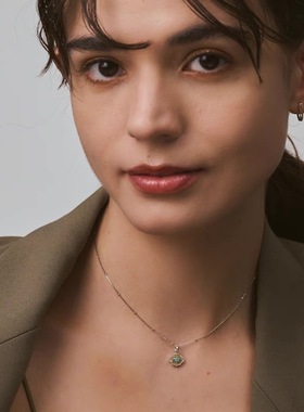 祖母绿玉髓拼色纯银吊坠戒指