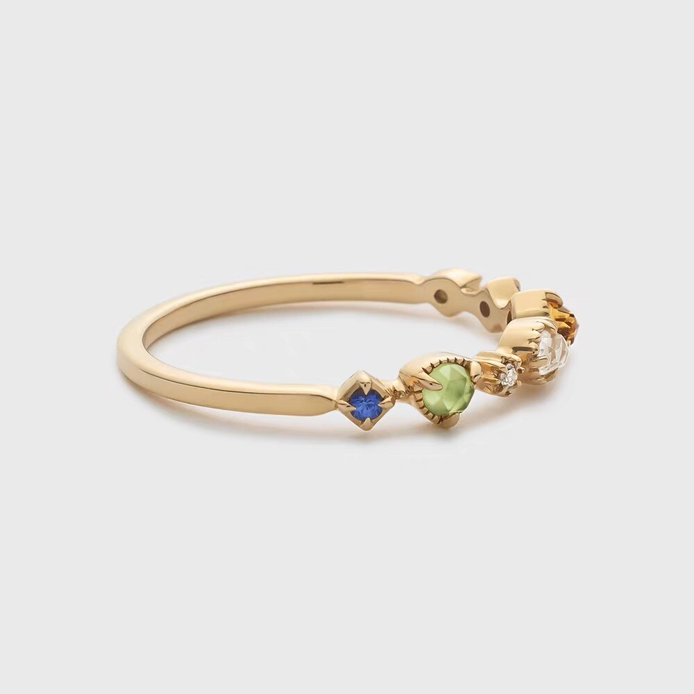 Seven colorful gemstones 925 silver gold-plated ring