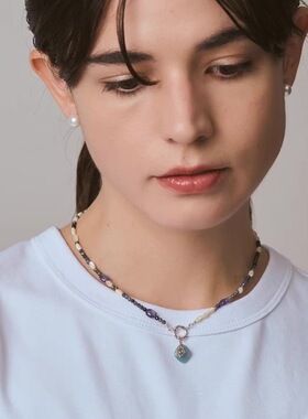 多彩天然宝石蕾丝花瓣纯银吊坠