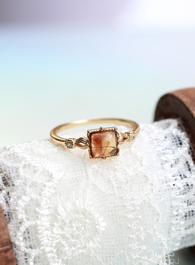 女纯银复古琥珀戒指雕花复古