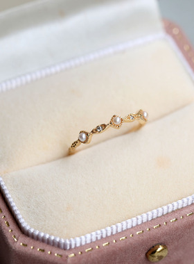 天橄榄石淡水珍珠复古花边戒指