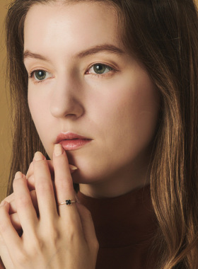 女纯银日系雕花戒指方形黑玛瑙