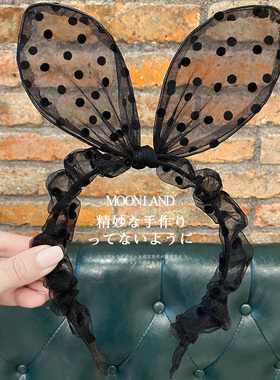 夏天甜美风波点褶皱兔耳朵发箍